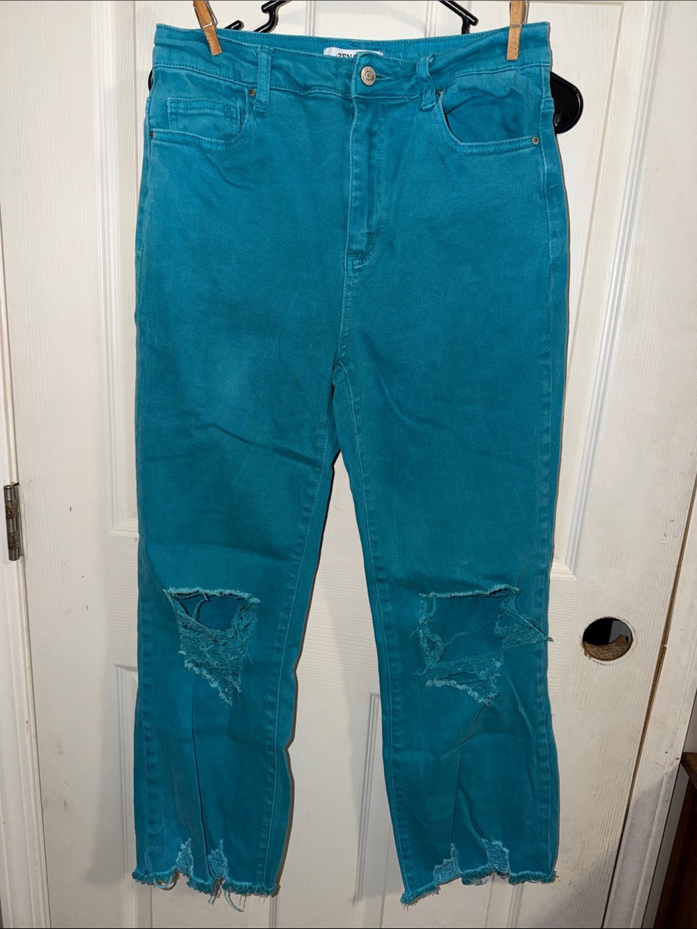 Zenana Outfitters Teal Distressed Relaxed Jeans